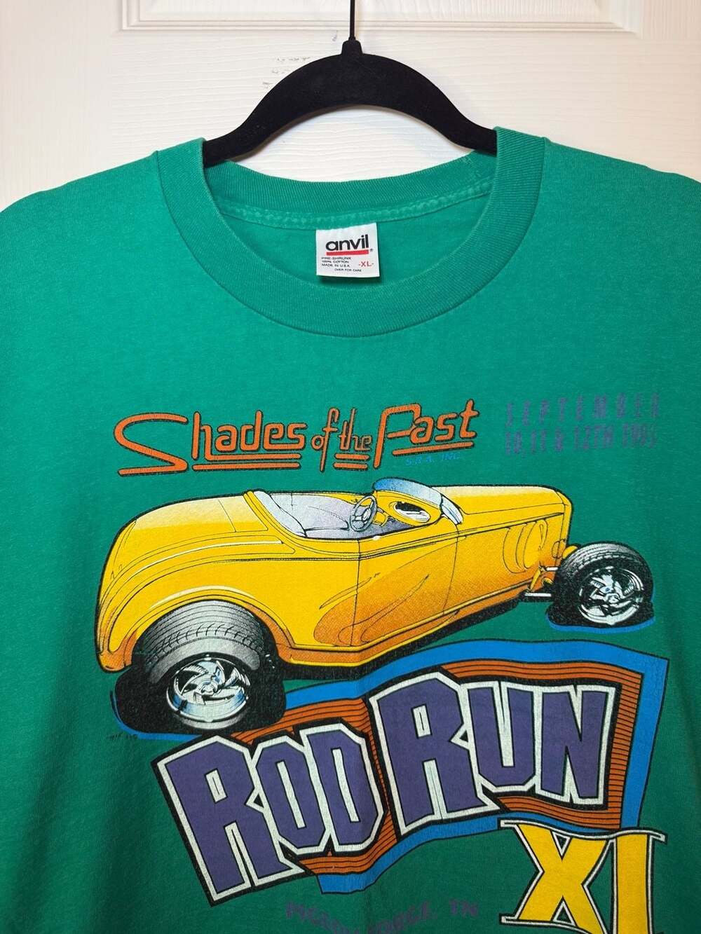 Vintage 1993 Shades of the Past Rod Run XI Hot Rod Car Show Green T-Shirt XL